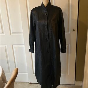Women's Black Leather trench coat, medium tall woman, mint condition